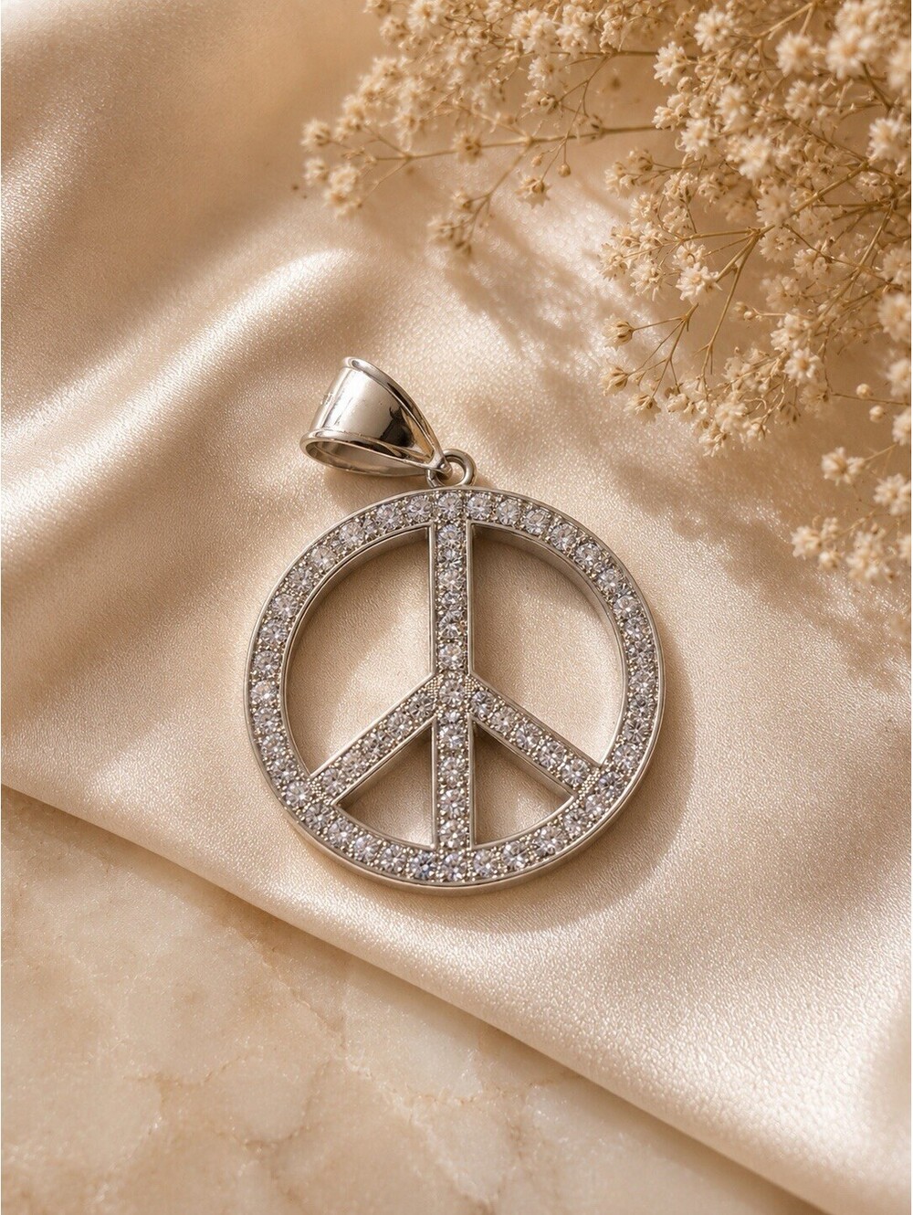 Sterling Silver 925 Sparkly Peace Sign Charm/Pendant